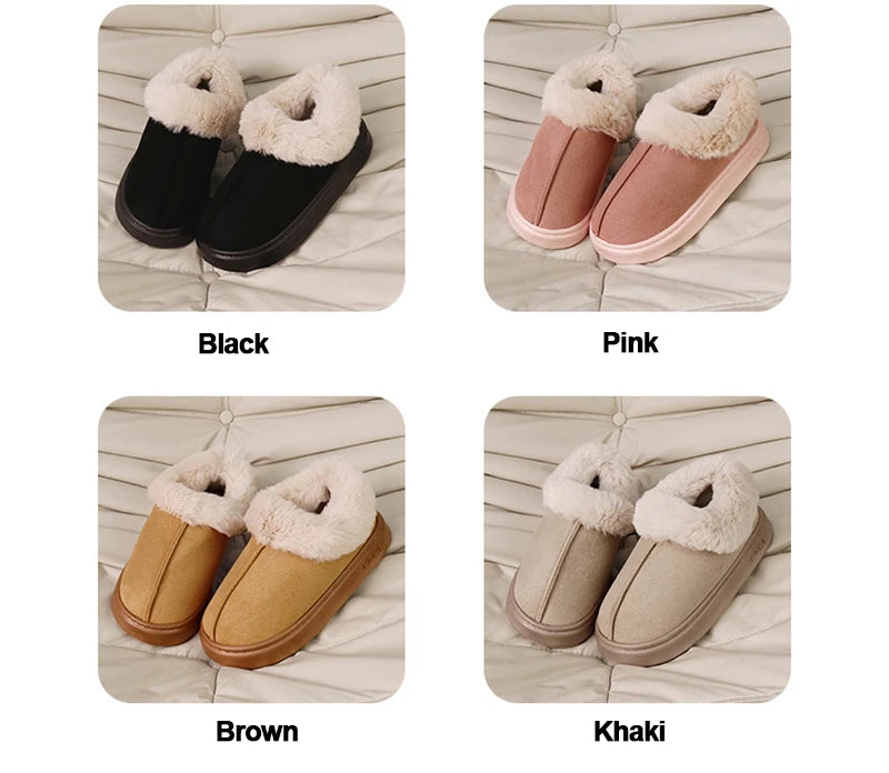 Thickened Warm Plush Snow Boots Women Winter 2025 Fluffy Faux Fur Cotton Shoes Woman Thick Sole Non Slip Comfort House Slippers