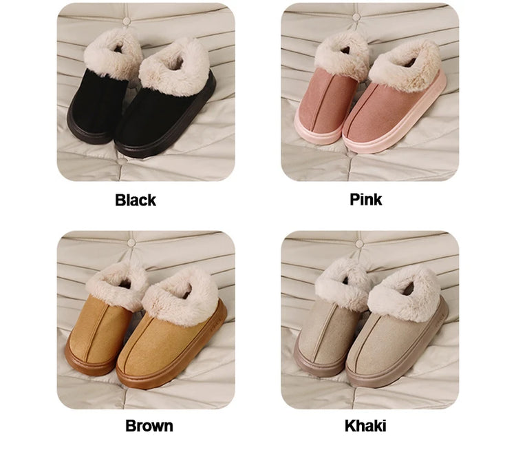 Thickened Warm Plush Snow Boots Women Winter 2025 Fluffy Faux Fur Cotton Shoes Woman Thick Sole Non Slip Comfort House Slippers