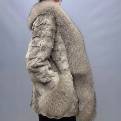 Big Collar Coat Fox Fur Jacket 2024 Autumn Winter Women Real Mink Fur Outerwear High Quality Luxury Warm Middle Length Cardigan