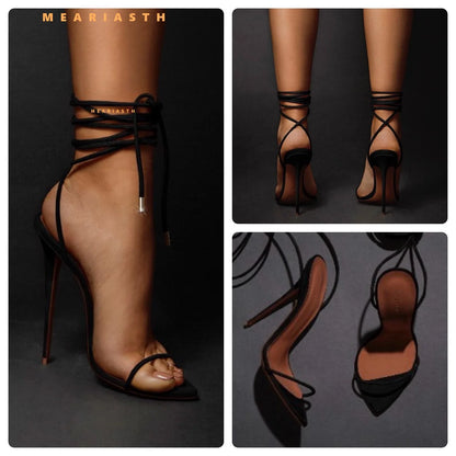 big size 35-44 New 12cm pointed open toe strap slim strap sexy super high heels sandals slim heel versatile sandals for women