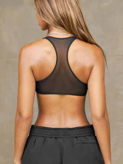 Women's Simple Slimming Street-Style Solid Color Semi-sheer Sleeveless Crop Top Women Gym Outfit