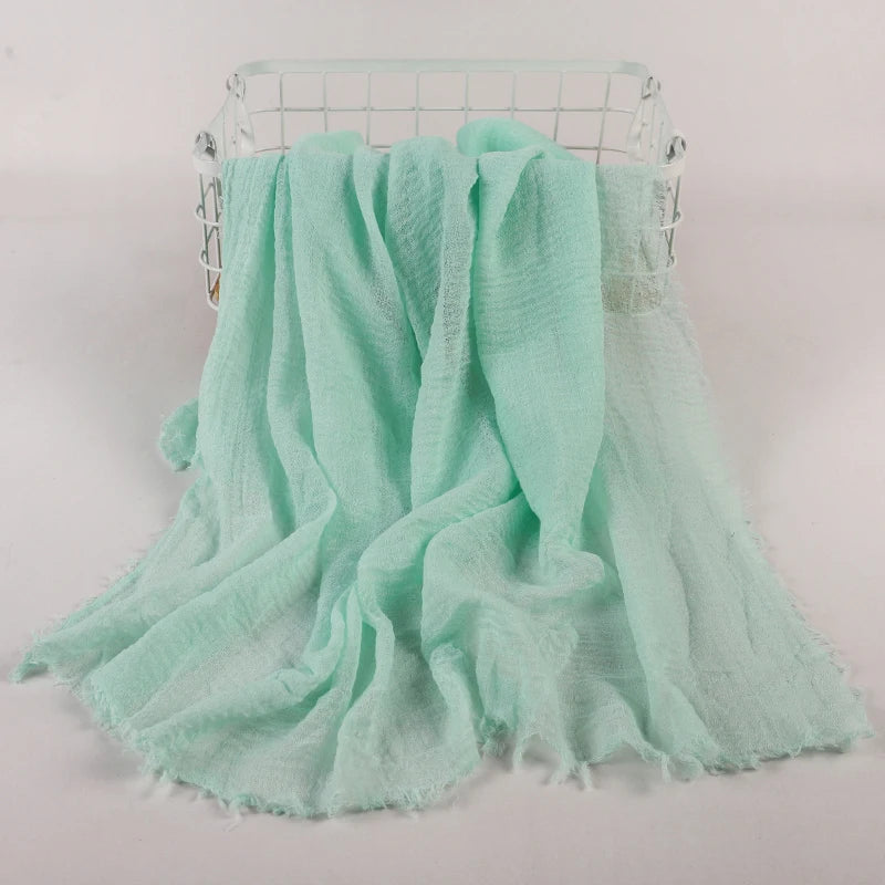 Ramadan Cotton Crinkle Headband Veil Scarves Women Solid Color  Head Wraps Long Scarves Turban Headband Muslim Fashion Headscarf