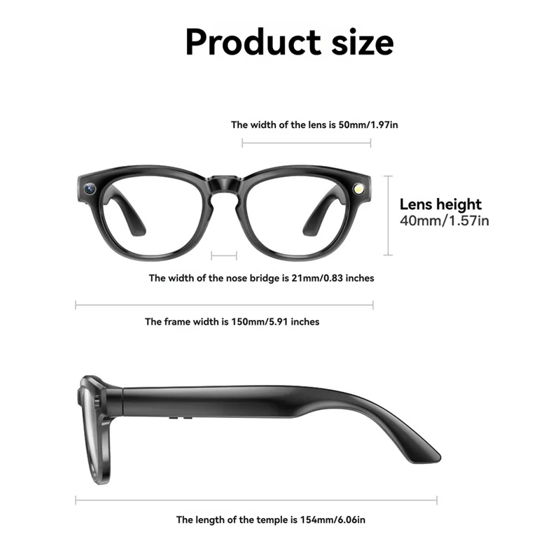 A99E-GS80 AI Smart Bluetooth Glasses–Photo Capture, Call Music Functions, Automatic Speech Recognition For License Plates