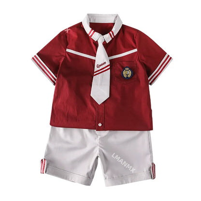 Kid Korean Japanese Striped School Uniform for Girls Boys Sailor Collar T Shirt Pleated Skirt Shorts Bow Clothes Student Outfit