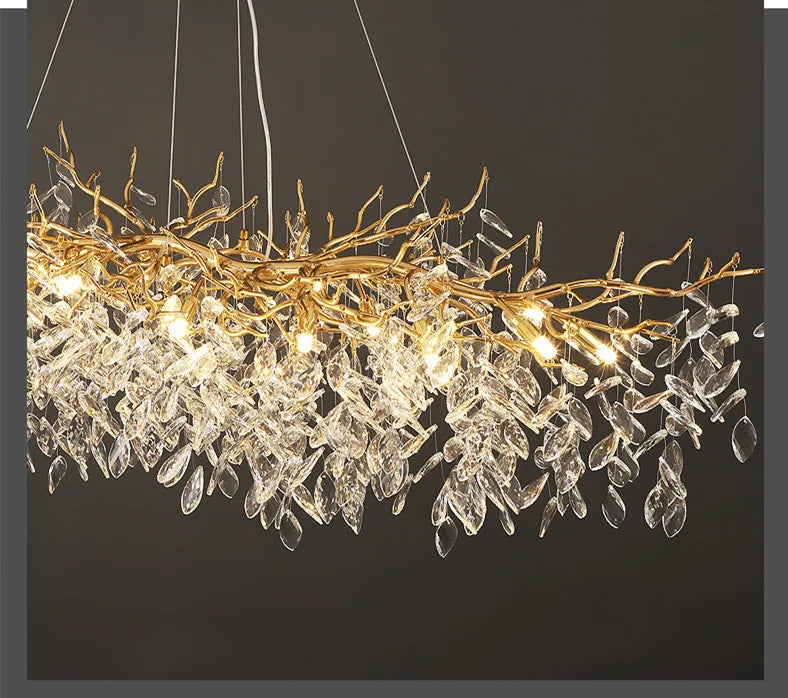 Modern Dining Room Branch Pendant Lights Lustre Crystal Led Hanging Lamp Post Luxury G9 Suspend Lamp Gold Droplight Fixtures