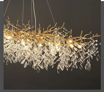 Modern Dining Room Branch Pendant Lights Lustre Crystal Led Hanging Lamp Post Luxury G9 Suspend Lamp Gold Droplight Fixtures