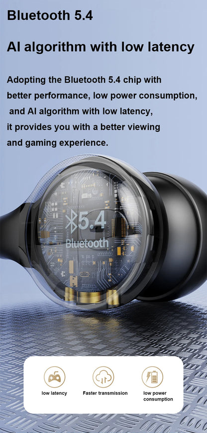 New Bluetooth Earphones Mirror-Style Digital Display Soft Silicone Ear Clip Wireless Headphone HD Noise Reduction Sports Headset
