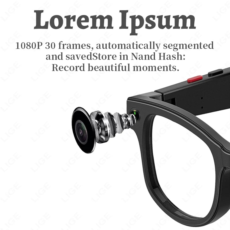 LIGE New Smart Glasses 500W Camera HD Video Recording Bluetooth Call Glasses AI Smart Translation Sunglasses WiFi Transmission