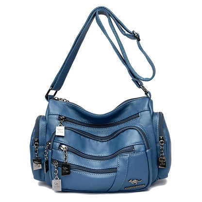 Many Pockets Women Leather Top-handle Bag Luxury Designer Female Shoulder Messenger Shopper Bags Brand Ladies Crossbody Handbags