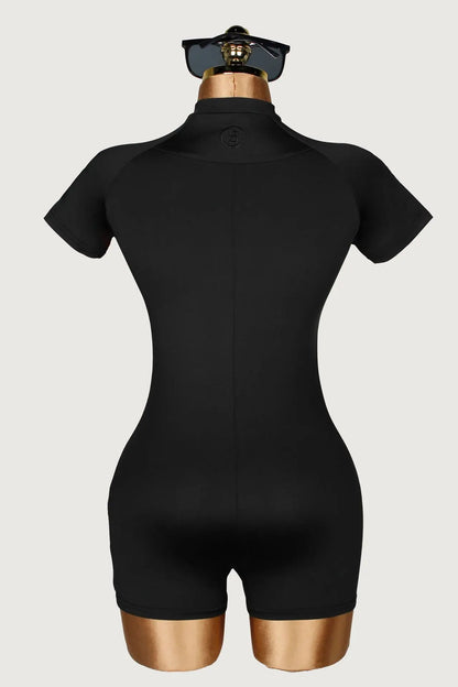 STYLISH LADY Embroidery Yoga Workout Bodysuit 2026 Summer Women High Stretch Zip Front Short Sleeve Sports One Piece Romper