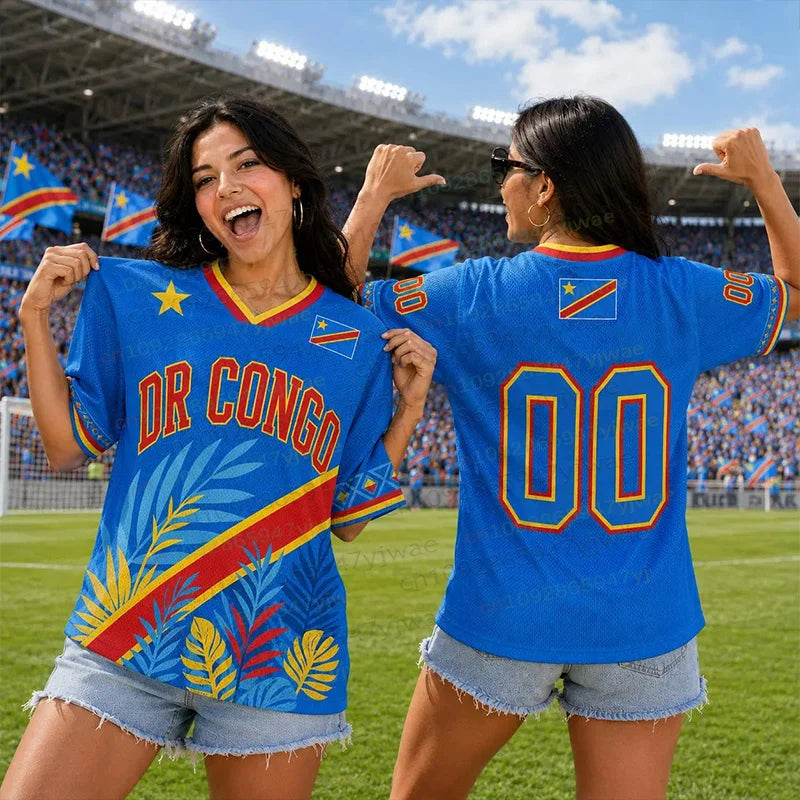 2026 DR Congo 3D Print Football Jersey Summer Round Neck Short Sleeve Jersey Hip Hop Streetwear Casual Men's And Women's Tshirt