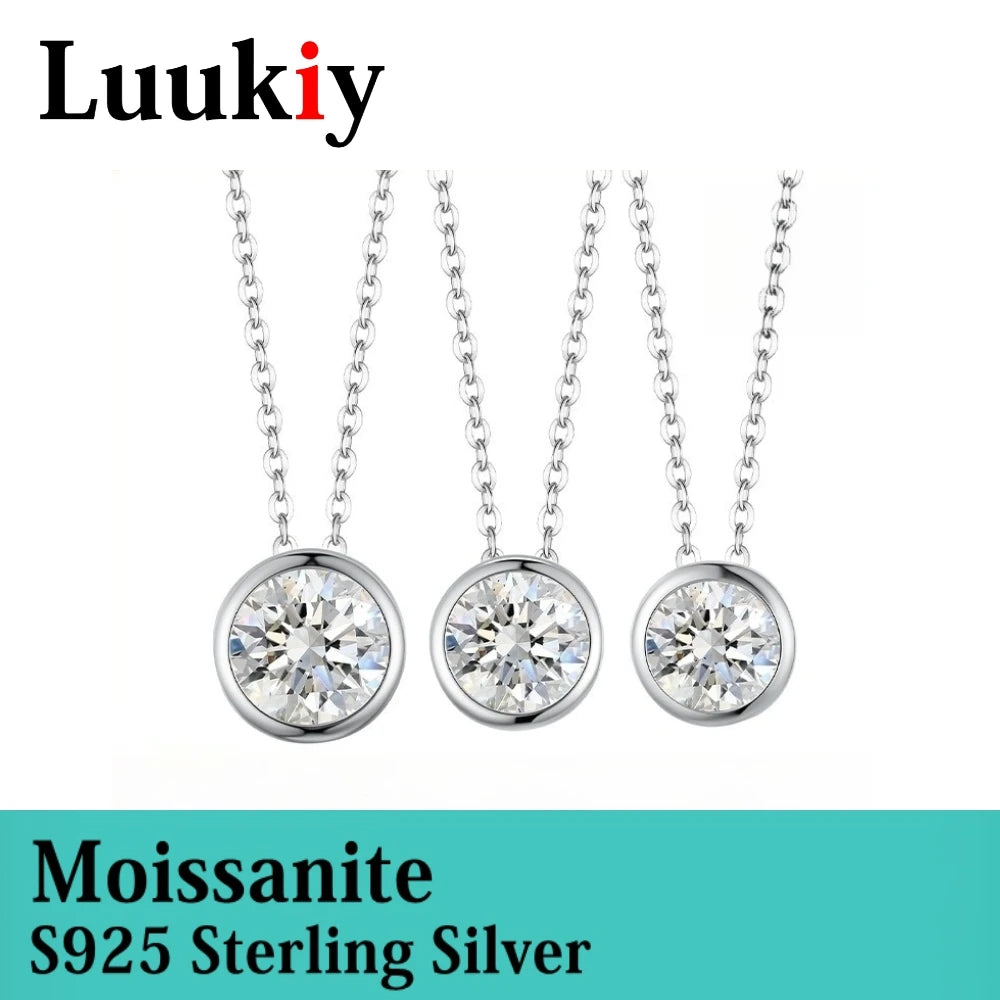 S925 Sterling Silver Bezel-Set Moissanite Necklace Full Coverage Bubble Lockbone Chain Light Luxury Classic Exquisite Everyday