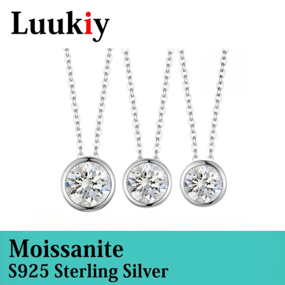 S925 Sterling Silver Bezel-Set Moissanite Necklace Full Coverage Bubble Lockbone Chain Light Luxury Classic Exquisite Everyday