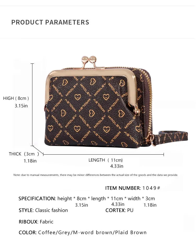 New Wallet Women's Wrist Strap Short Old Flower Zero Wallet Large Capacity Coin Clip Bag Letter Multi Card Card Bag Money Clip