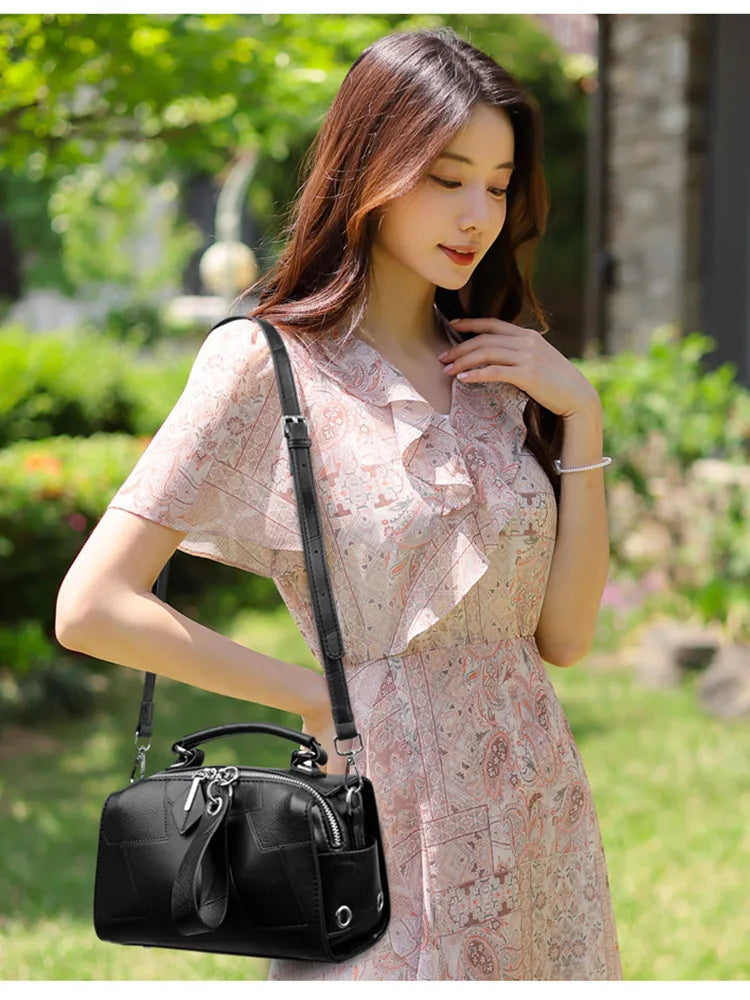 New Fashion Crossbody Bags Women's Genuine Leather Bag Simple Tote Bag Vintage Boston Handbag Luxury Design Female Shoulder Bags
