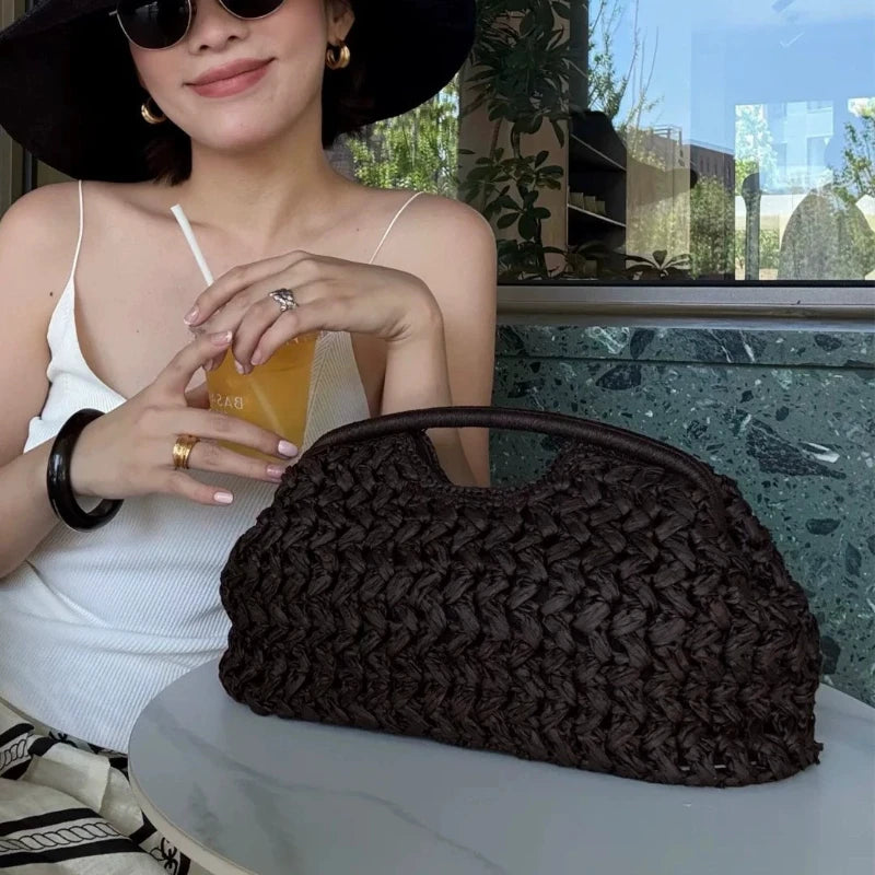 New Summer Beach Bag for Women Clutch Bag Luxury Designer Straw Bags Tote Handbag Fashion Woven Rattan Bags Female Travel Purse