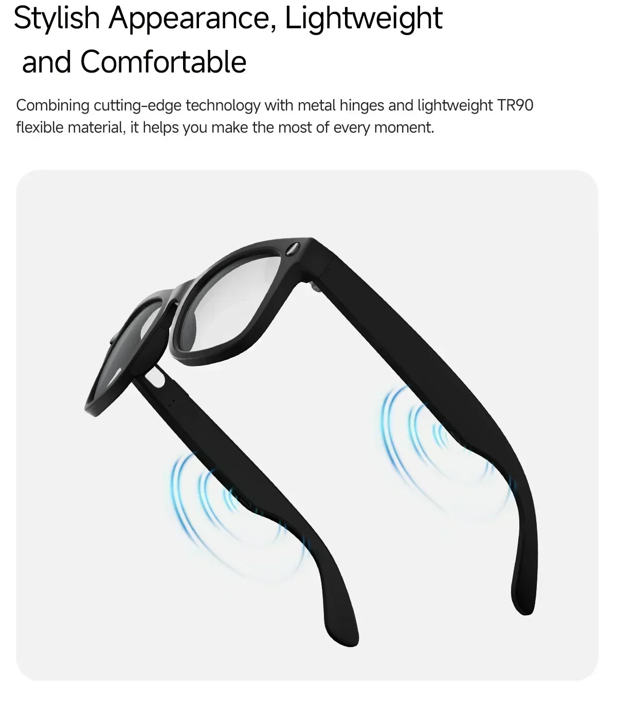 2026 Smart Glasses Genuine Leather 8MP HD Lens 2000Mah Charging Case BT Call 3D Music AI Voice Wake-up AI Translation