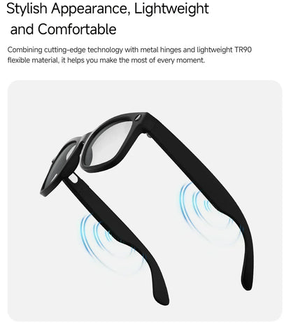 2026 Smart Glasses Genuine Leather 8MP HD Lens 2000Mah Charging Case BT Call 3D Music AI Voice Wake-up AI Translation