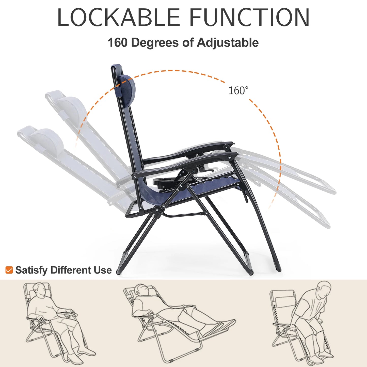 JHK Zero Gravity Portable Recliner Camping Patio Outdoor Garden Lounge Chair with Cup Holder Trays Adjustable Pillow for Backyard