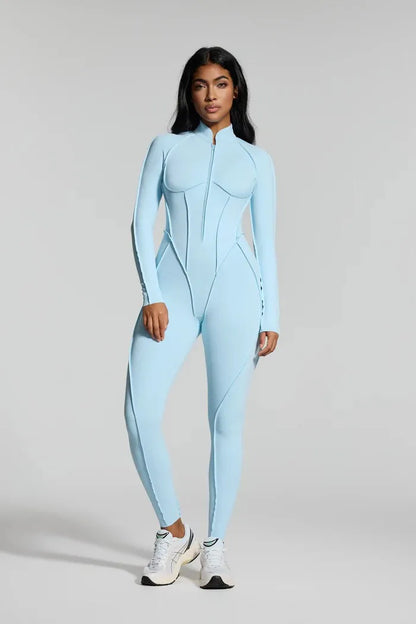 FUBEIKE Women's Yoga Set Fashion Sexy Slim Fit Long Sleeve Zipper Sports Gym Workout Legging Bodysuits Outdoor Activewear