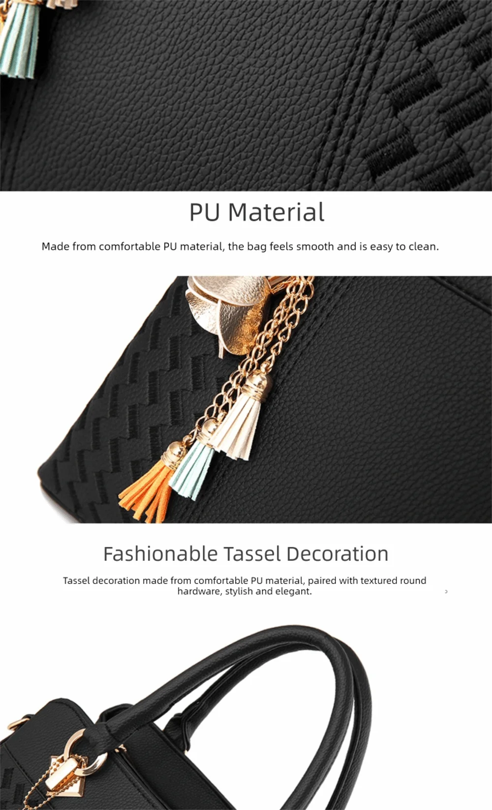 Casual PU Leather Shoulder Bags with Pendant Solid Color Ladies Handbags Large Capacity Embossed Crossbody Bag