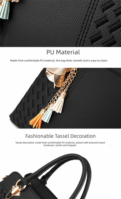 Casual PU Leather Shoulder Bags with Pendant Solid Color Ladies Handbags Large Capacity Embossed Crossbody Bag