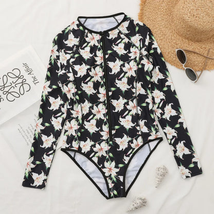 2026 Surfing Sport Swimsuit Long Sleeves Women One Piece Swimsuit  Swimwear Solid Monokini Bathing Suit Tropical Bodysuit Female