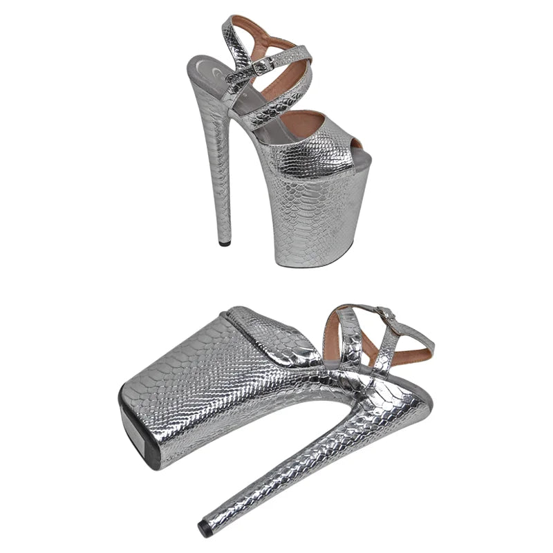 Leecabe 23CM/9inches Snake PU Upper Fashion Trend Exotic Sexy Romantic Platform Sexy High Heels Sandals Pole Dance Shoes