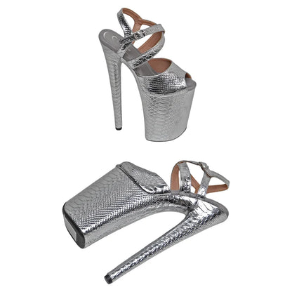 Leecabe 23CM/9inches Snake PU Upper Fashion Trend Exotic Sexy Romantic Platform Sexy High Heels Sandals Pole Dance Shoes