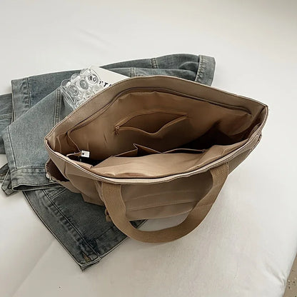 Multi Compartment, Zipper Closure, Women's Bags Large Capacity Japanese Style Tote Bag, Cute Plush Fixed Strap, Casual Elegance