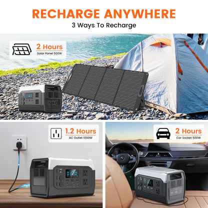 CTOLITY 1800W Camping Portable Power Station Outdoor 1024Wh Lifepo4 AC Outdoor Solar Generator 200W 20.5V Flexible Solar Panel