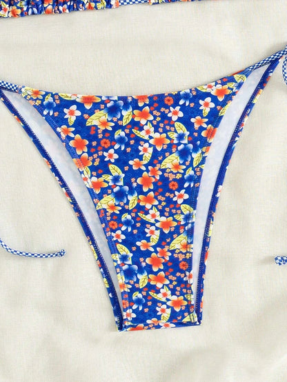 Swimsuit 2026 Female Micro Bikini Women Swimwear Summer Beachwear Women's Bathing Suit Floral Print Neck Halter Thong Bikini Set