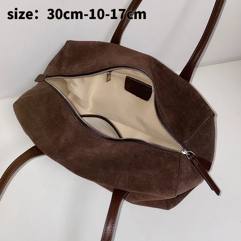 New Women's Natural Suede Leather long handle Shoulder Bag Luxury Designe Genuine Suede Leather Handbags Shopping Underarm Bag