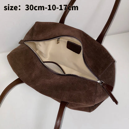 New Women's Natural Suede Leather long handle Shoulder Bag Luxury Designe Genuine Suede Leather Handbags Shopping Underarm Bag