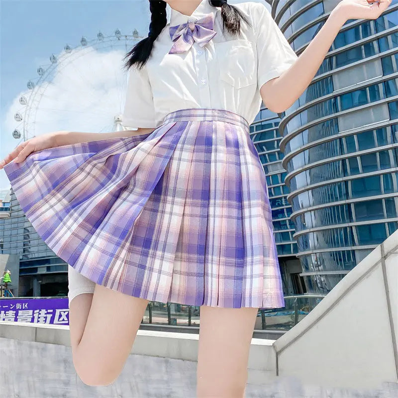 New Japanese School Uniform Korean Student Jk Seifuku Blouse Pleated Skirt Tie Full Set Girl Plaid Skirt Pink Uniforms For Woman