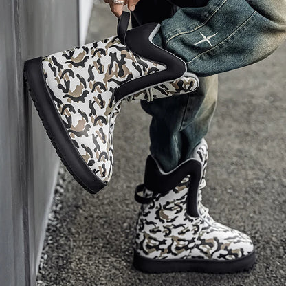 Mens Short Boots High Top Casual Shoes Outdoor Hiking Bare Boot Hiking Shoes Camouflage Oversized Mens Shoe Thick Sole Durable