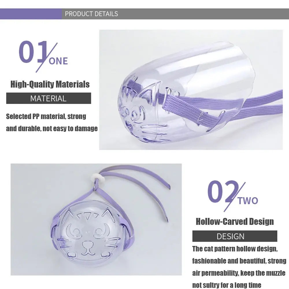 Breathable Kitten Cat Recovery Hollow-Carved Design Pet Mouth Cover Cat Mask Transparent Anti-Bite Cat Muzzle