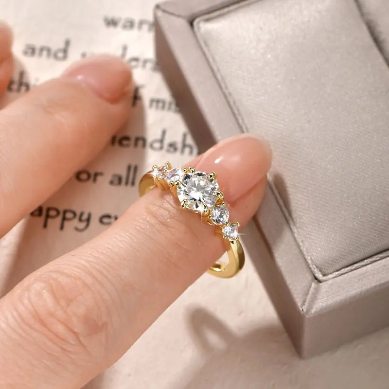 IOGOU 14K Gold Filled 1.0CT 6.5MM D Moissanite Diamond Rings Wedding Engagement Finger Band for Women Exquisite Promise Jewelry