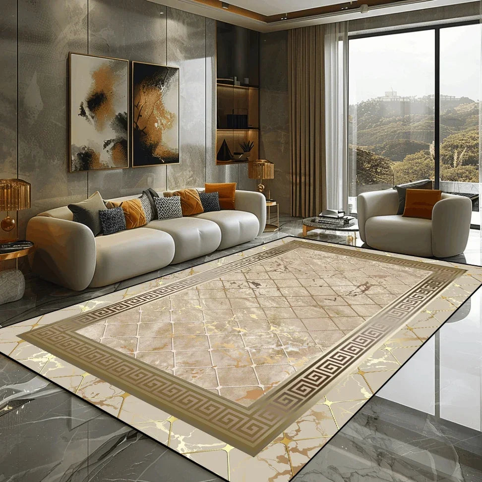 Golden Marble Carpet Luxury Bedroom Decoration Large Area Rugs Sofa Side Carpets for Living Room Soft Non-slip Lounge Floor Mat