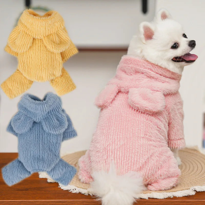 Warm Dog Clothes Winter Plush Hooded Clothing Jumpsuit Tracksuit For Small Medium Dogs Chihuahua York Puppy Overalls Bodysuit XS