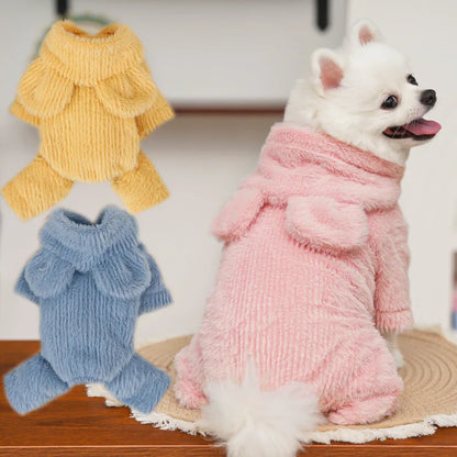 Warm Dog Clothes Winter Plush Hooded Clothing Jumpsuit Tracksuit For Small Medium Dogs Chihuahua York Puppy Overalls Bodysuit XS