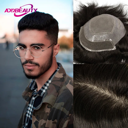 Swiss Lace Front Men Toupee Real Human Hair Wigs Lace PU Men's Capillary Prosthesis Durable Man Wig Natural Human System Toppers