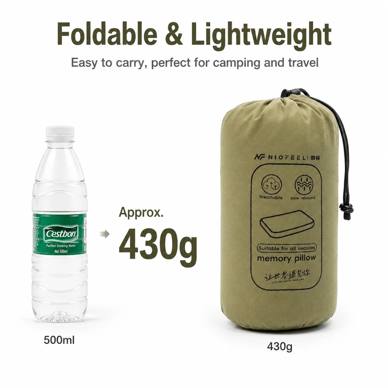 Soft Slow Rebound Memory Foam Pillow Outdoor Camping Travel Cervical Pillow Portable NoonBreak Pillow Neck Support Pillow
