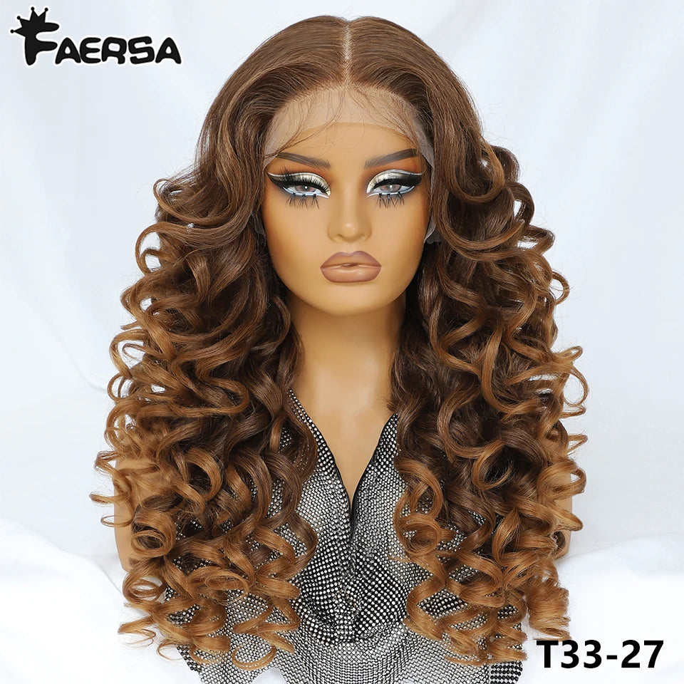 Latisha 13X6 HD 13X5X1 Synthetic Lace Front Wigs Curly Pre Plucked Lace Frontal Wig with Bangs for Women Highlight with Babyhair