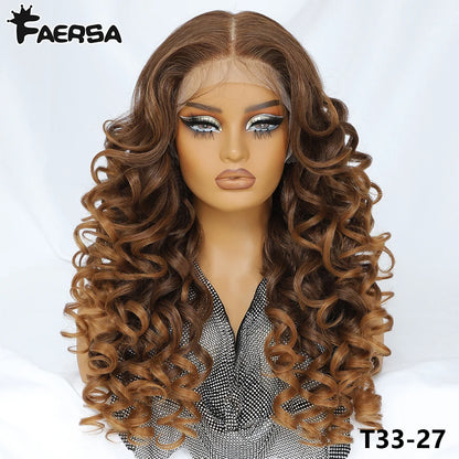 Latisha 13X6 HD 13X5X1 Synthetic Lace Front Wigs Curly Pre Plucked Lace Frontal Wig with Bangs for Women Highlight with Babyhair