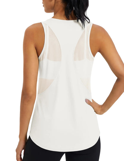 TACVASEN Womens Mesh Racerback Workout Tank Top Yoga Sleeveless Shirt High Low Curved Hem Quick Dry Breathable Athletic Vest