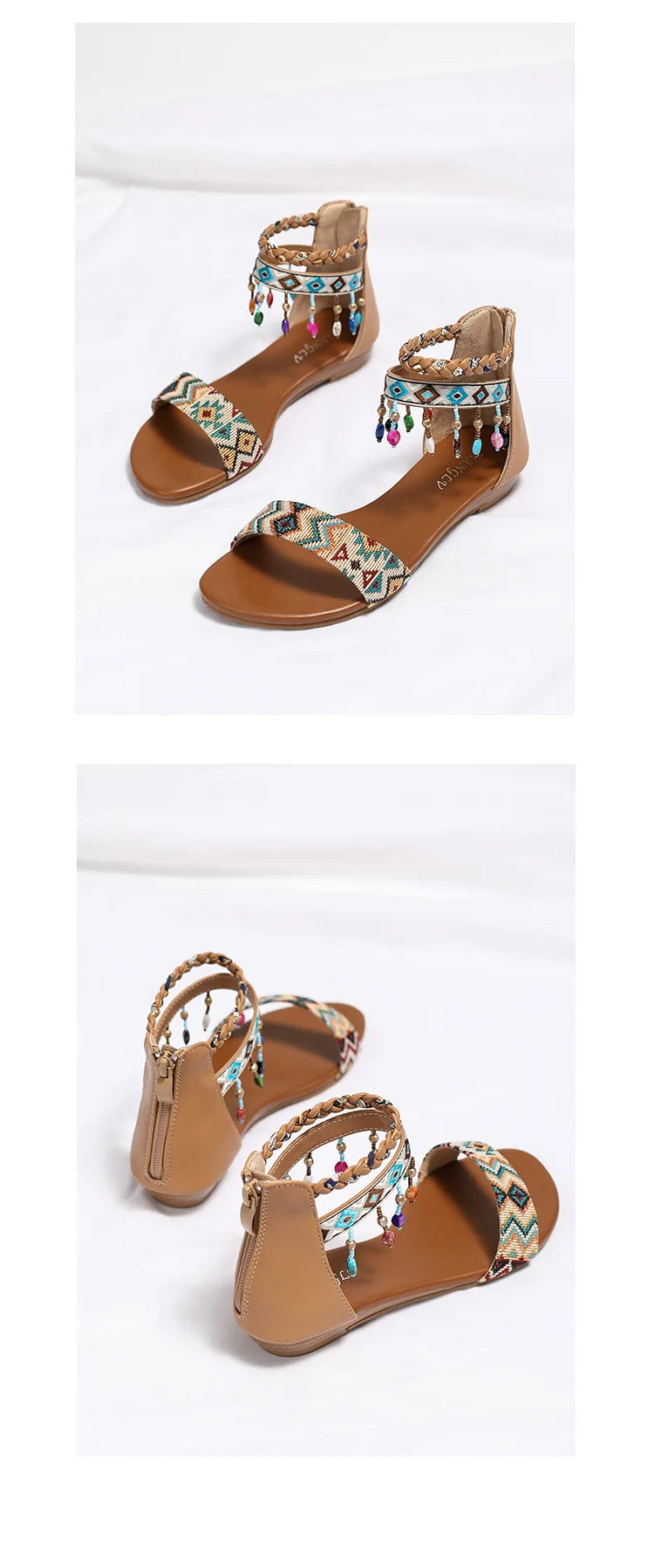 High quality leather flat sandals for women 2.5cm low heel vintage print new summer 2026 36 42 open toe casual shoe black brown