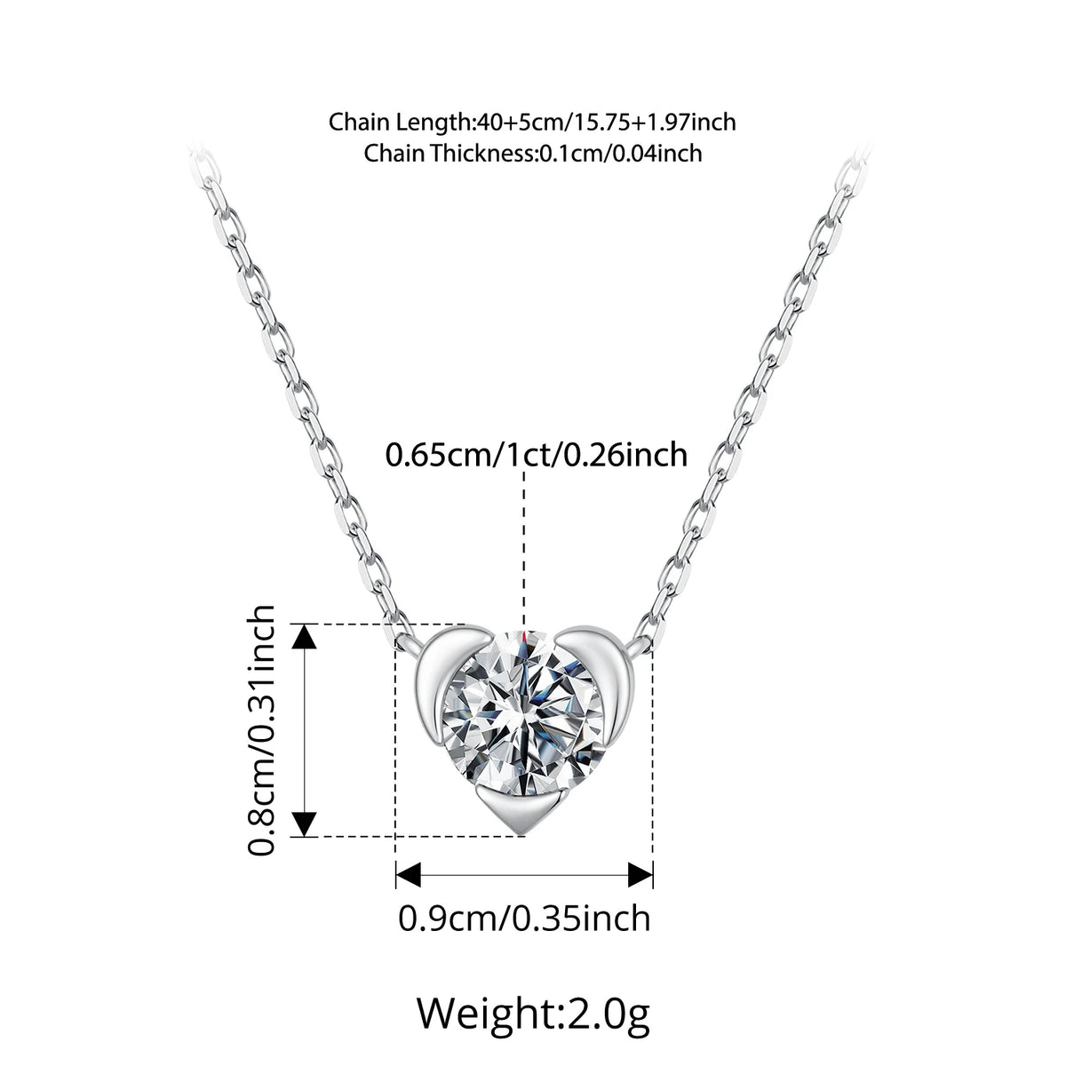 BAMOER 1CT Heart Moissanite Necklace 925 Sterling Silver D Color VVS1 EX Lab Diamond Pendant Women Twinkling Engagement Gift
