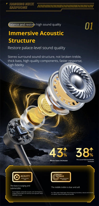 EARDECO Dual Screen Neckband Earphones Bass 5.4 Bluetooth Headphone Sport Wireless Headphones Outdoor Waterproof Dustproof