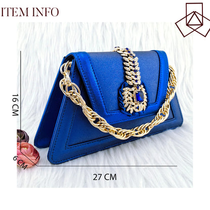 QSGFC Italian Popular Design Royal Blue Noble Three Dimensional Handbag Elegant High Heels African Ladies Shoe Bag Matching Set